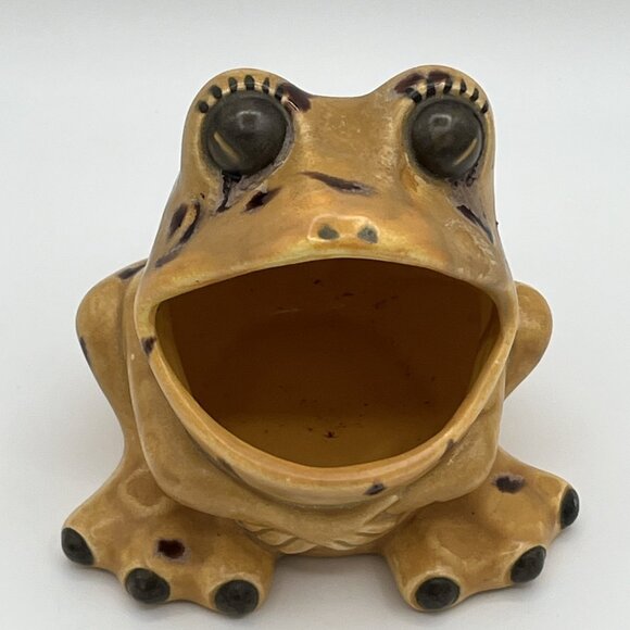 Vintage Big Mouth Frog Sponge Scrubbie Holder in Speckled Yellow - Picture 2 of 7